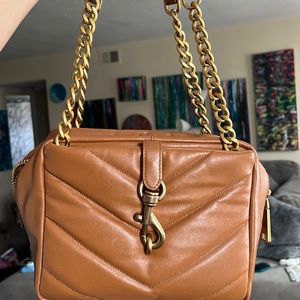 Rebecca Minkoff caramello color purse with gold chain/accessories.